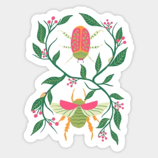 Pink and Green Garden Beetles Sticker